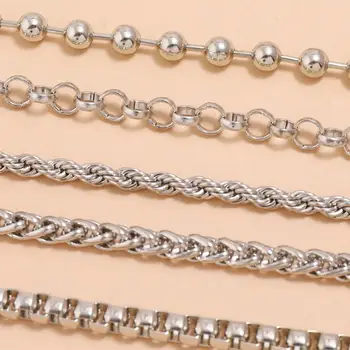 Sindlan 5Pcs Enkle Sølv-Farve Fuld Kæde Armbånd til Kvinder Overdrivelse Særlige Kvindelige Håndled Mode Smykker Gave