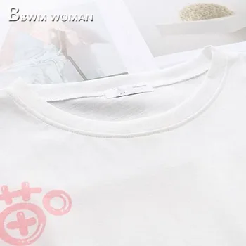 2019 Japansk Forfriskende Kvinder T-Shirt Og Sort Decor Hvid Og Sort Farve Kvindelige T-Shirts