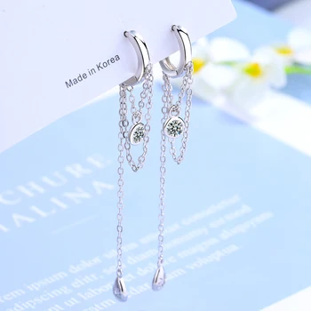 Mode Med Lang Kvast Hoop Øreringe Til Kvinder 925 Sterling Sølv Bling Glitter Cubic Zirconia Koreanske Enkle Smykker Tilbehør