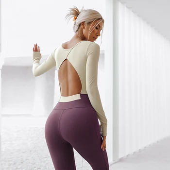 2021 Ét Stykke Med Lange Ærmer Fitness Tøj Backless Sport Sæt, Kvinders Slim Fit Jumpsuits Yoga Body Sport Bh Leggings Sæt