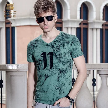 Fanzhuan Nye Gratis Fragt Sommeren mænds mand mand mode afslappet kortærmede 2017 T-shirt trykt Slim V-hals 715187 Simpelt