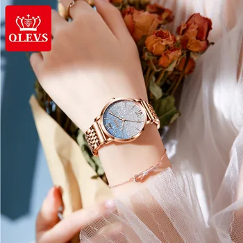 OLEVS Kvinder Ure med stianless mesh Armbånd Top Mærke Rose gold Mode Luksus Casual Kjole Gaver til kvinder reloj mujer
