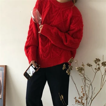 Fremmede Kitty Smarte Kvinder Mode, Retro O-Hals Tyk Strik Sweater Elegant Casual Løs Varm 2020 Kraftig Blød Koreanske Pullovere