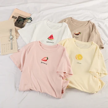 Koreanere kawaii frugt Trykte T-Shirt Kvinder kortærmet O Hals Løs Tshirt Summer harajuku piger Tee Shirt, Toppe Camisetas Mujer