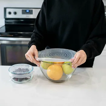 6stk Genanvendelige Øko-Venligt Silikone Stretch Låg Mad Wrap Silikone Cover til Køkkengrej Skål Pan Køkken Tilbehør