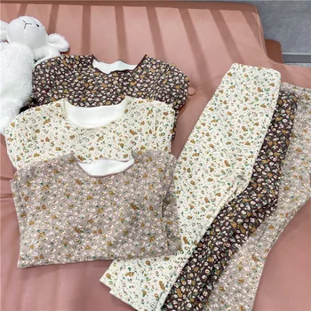 Baby piger plus polstret fløjl pyjamas sæt koreanske piger pastorale sammensat et varmt hjem service to-delt sæt