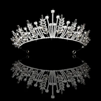 Bruden Crown Stor Rhinestone Perle Dronning Hovedklæde Brudepige Hoved-Monteret Bryllup Tilbehør Til Dekoration
