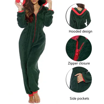 Kvinder 1-Delt Pyjamas Solid Farve Plus Fleece Thicked Bløde Buksedragt Hætteklædte Pyjamas 2020 Vinter Varm Homewear Casual Buksedragt