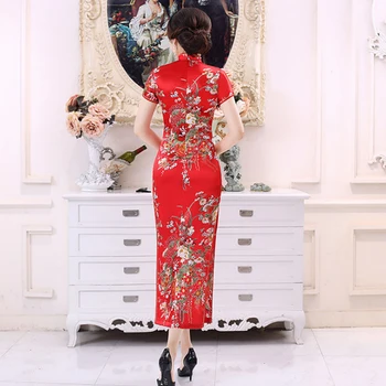 Elegante Kvinder Satin Qipao Sommeren NYE Slanke kortærmet Kjole Traditionel Kinesisk Stil Mandarin Collar Cheongsam