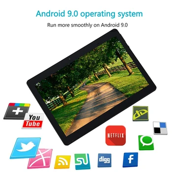 Tablet 10-tommer Android-pie 9.0 Certificeret Google-Tablet-PC med TF Kort Slot og Dual Camera 32GB Lagerplads WiFi Bluetooth GPS