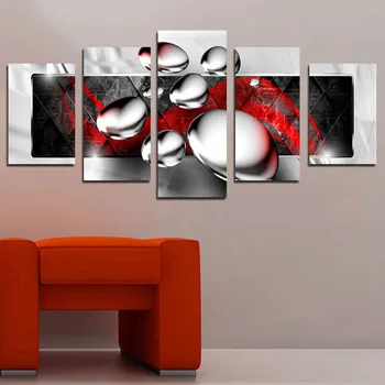 Canvas HD Udskriver Billede Rammeløse 5 Stykker 3D-Farve Sølv Drop Maleri Stue Hall Væg Kunst Home Hotel Dekoration Plakat