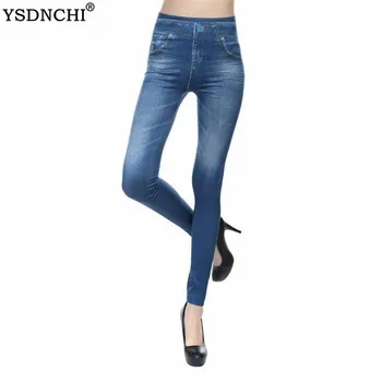 YSDNCHI Efterligning Cowboy Trænings-og Leggings Plus Size Denim Bukser med Høj Talje Jeans Leggings Til Kvinder Lomme Slim Fitness Bukser