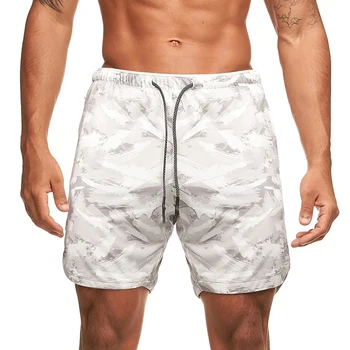 Sommeren Mænd Shorts med Håndklæde Loop Camouflage Elastisk Talje Træning Kører Fitnesscenter Casual Fashion Kort