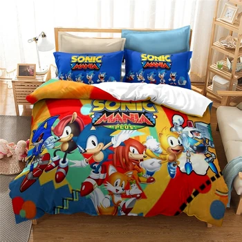 2020 Ny 3d-Sengetøj Sæt Sonic The Hedgehog Mønster Duvet Cover Sæt med Pudebetræk Børn Sengelinned Twin Fuld Queen, King Size