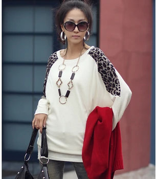 Koreanere den nye Leopard syning langærmet kvinder bat-shirt kvinder bluse LAD-INDSTILLING
