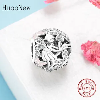 Passer Oprindelige Pandora Armbånd 925 Sterling Sølv Engel Vinger Blomst Daisy Zirkonia Pink Emalje Perler For At Gøre Berloque