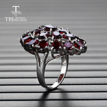 Tbj,Naturlig granat ædelsten de seneste blomst store ring 925 sterling sølv fine smykker til kvinder jubilæum dejlig gave