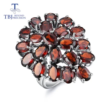 Tbj,Naturlig granat ædelsten de seneste blomst store ring 925 sterling sølv fine smykker til kvinder jubilæum dejlig gave