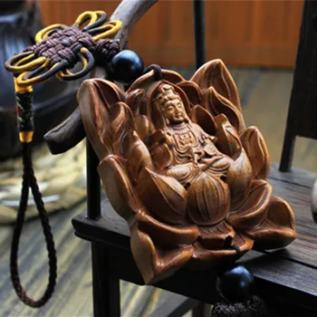1pc Kinesiske GuanYin Bil Vedhæng ,Jujube Træ Udskærings Skulptur Lotus Hængende Buddha-Statue Charme Smykker QDD9455