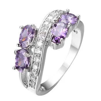 Bague Ringen 925 Sterling Sølv Fingerring Natural Amethyst Bryllup Forlovelsesringe For Kvinder Fine Smykker, Størrelse 6-10