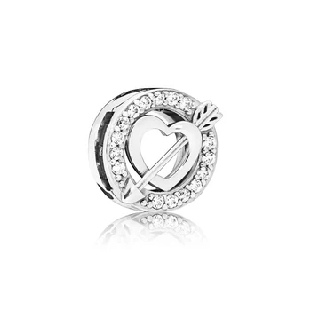 Ægte 925 Sterling Sølv Refleksioner Blændende Klip Charms Runde Crystal Crown Heart Perler Passer Oprindelige Kvinders Armbånd