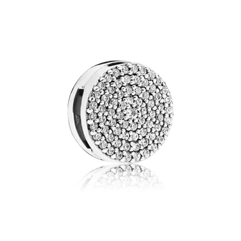 Ægte 925 Sterling Sølv Refleksioner Blændende Klip Charms Runde Crystal Crown Heart Perler Passer Oprindelige Kvinders Armbånd