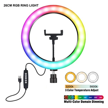 10 tommer Video Lampe Dæmpbar LED Selfie RGB-Ring Lys USB-Fotografering Lys med Telefonen Holder til Makeup Video Live Studio