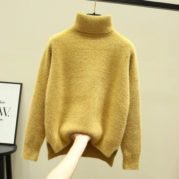 2019 Efterår Og Vinter Slid Kvinder Trøjer Jul Sweater Top Strikkede Pullovers Rullekrave Casual Koreansk Stil Langærmet Toppe