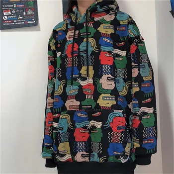 Harajuku Kpop Hætte Hætte Kvinde Løs Bf Studerende Pels Sudadera Mujer Streetwear Print Sweatshirt Kvinder Hættetrøjer Overdimensionerede Hættetrøje