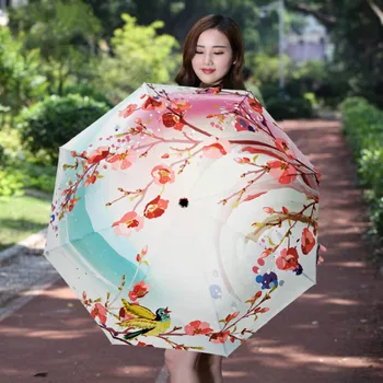 Yesello Peach Blossom Folde Paraply Ultra-tynd Lys Regntæt Paraply Kvinder Paraply Pink Blomst Dame Solen Regn Gear Parasol
