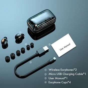 TWS Bluetooth-5.0 Øretelefoner Sport Vandtæt, Trådløse Hovedtelefoner, Headsets, HiFi Sound Touch Kontrol Med 2200mAh Opladning Sagen