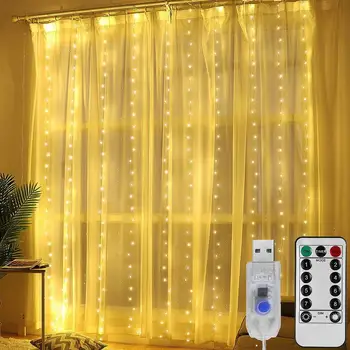 3M LED Curtain Garland Led Usb-String Lys Fe Guirlande Fjernbetjening Julepynt til Hjem Krans på Vinduet