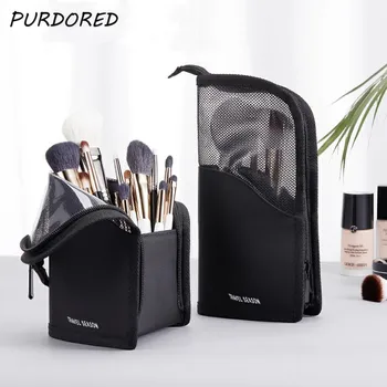 PURDORED 1 Pc Stå Cosmetic Bag for Kvinder Klar Lynlås Makeup Taske Travel Kvindelige Makeup Børste Arrangør Toiletry Bag