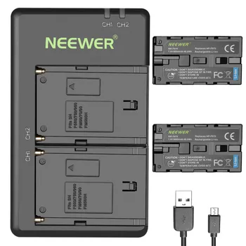 Neewer 2-Pack 6600mAh Li-ion Batteri med USB-Oplader til Sony NP-F550 570 750 770 960 970 975,Sony Handycams