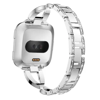 Bling Band for Fitbit Versa Smart ur i Rustfrit Stål Udskiftning Armbånd med Diamant Rhinestones X-Link Små Store 9.15