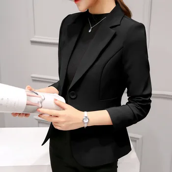 Women ' s Business Lange Ærmer Blazer Afslappet selv-dyrkning enkelt knap kontor solid farve passer Pels kvindelige 2019 ny