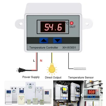 Hot 12/24/110/220V AC Mikrocomputer LED Temperatur Kontrol XH-W3001 For Inkubator Køling Varme Skifte Termostat Med Sonde/