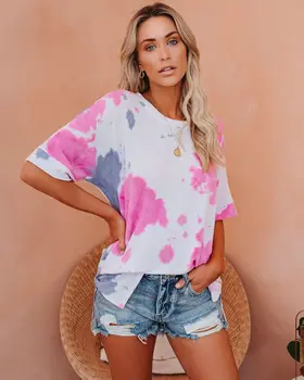 2020 Sommeren Sexede Kvinder Tie Dye Print T-Shirt Tee Kvindelige Streetwear Afslappet Rund Hals Top
