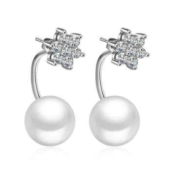 925 sterling sølv perle skinnende krystal blomst damer stud øreringe engros kvinder smykker fødselsdag gave