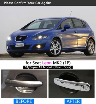 For Seat Leon MK2 2005 2006 2007 2008 2009 2010 2011 2012 Chrome Bilens dørhåndtag Dække Trim Bil Bil Styling Tilbehør