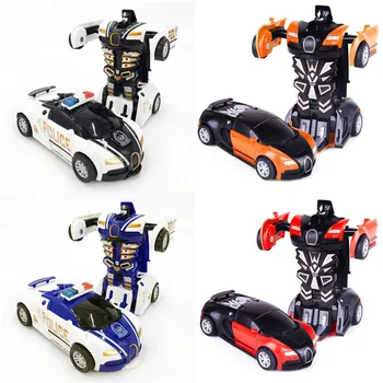 2-i-1-En-tasten Kollision Deformation Bil Legetøj Automatisk Transformation Robot Plast Køretøjer Drenge Toy Model Bil Kids Baby Gave
