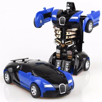 2-i-1-En-tasten Kollision Deformation Bil Legetøj Automatisk Transformation Robot Plast Køretøjer Drenge Toy Model Bil Kids Baby Gave