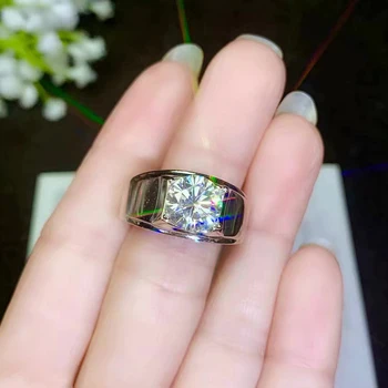 BOEYCJR 925 Sølv 0.5 ct/1ct/2ct/3ct F farve Moissanite VVS Engagement Bryllup Diamant Ring for Mænd Med nationale certifikat