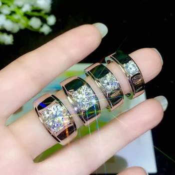 BOEYCJR 925 Sølv 0.5 ct/1ct/2ct/3ct F farve Moissanite VVS Engagement Bryllup Diamant Ring for Mænd Med nationale certifikat