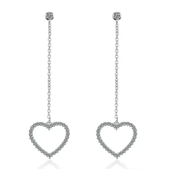 Nye Ankomst 925 Sterling Sølv, Romantisk Kærlighed Hjerte Crystal Damer'long Stud Øreringe Smykker Anti Allergi Drop Shipping Piger