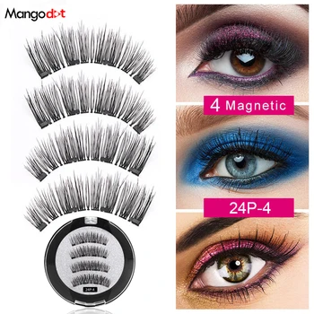 Mangodot Magnetiske øjenvipper med 4 magneter, håndlavede 3D magnetiske vipper naturlige falske øjenvipper magnet lash med gaveæske 24P-4
