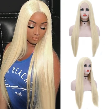 Karisma 613 Blond Paryk Lange Silkebløde Lige Syntetiske Lace Front Wig Høj Temperatur Parykker til Kvinder Midterste Del Cosplay Parykker