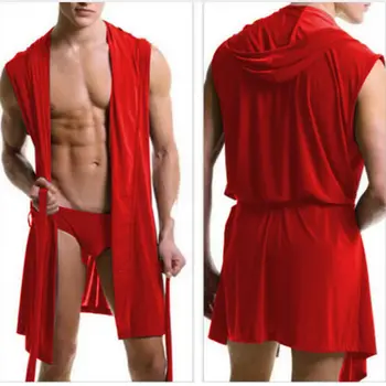 Bedste pris mænd sexet pyjamas, nattøj Silke pijama hombre hætteklædte morgenkåbe mænd badekar 5 farve sæt Sommer kjole badekåbe med trusser
