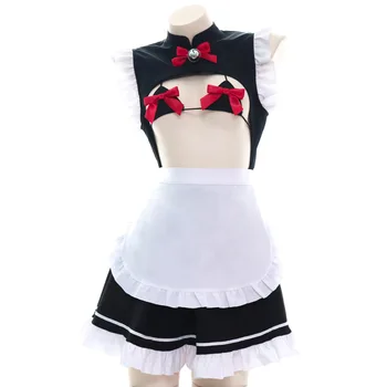 Lolita Piger Bust Åbne Stuepige Anime Cosplay Kostume Stuepige Uniform-Sexy Catwomen Tøj Bælte bue-knude Mini Kjole For Kvinder Drop Skib