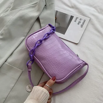 Lille Baguette Håndtasker for Kvinder Mode Krokodille Mønster PU Læder Damer Tote Shoulder Tasker Kvindelige Kæde Pung Armhule Taske